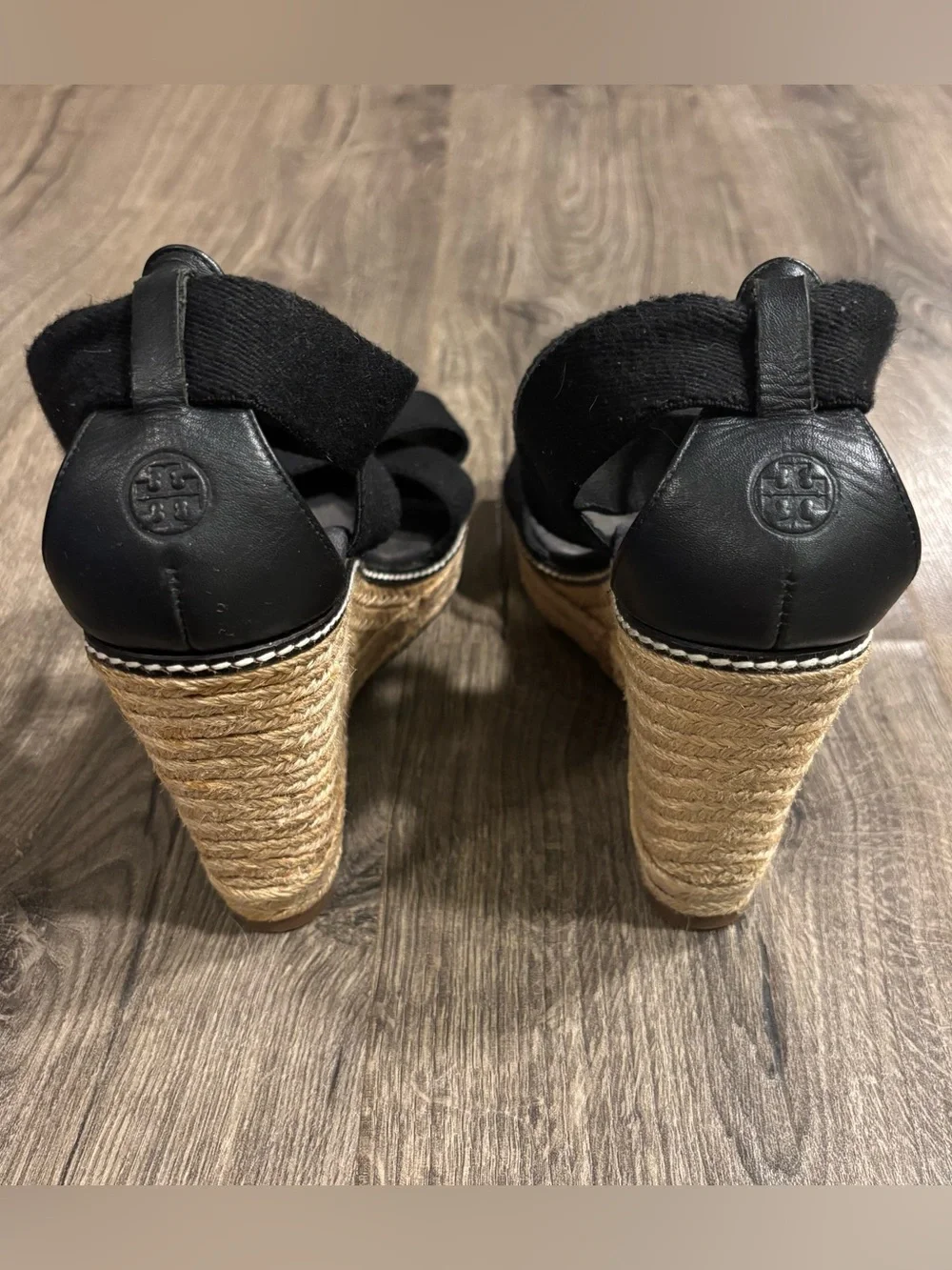 Tory Burch Adonis Elastic High Wedge 4.5”Espadrilles Black Womens size 11B ISSUE